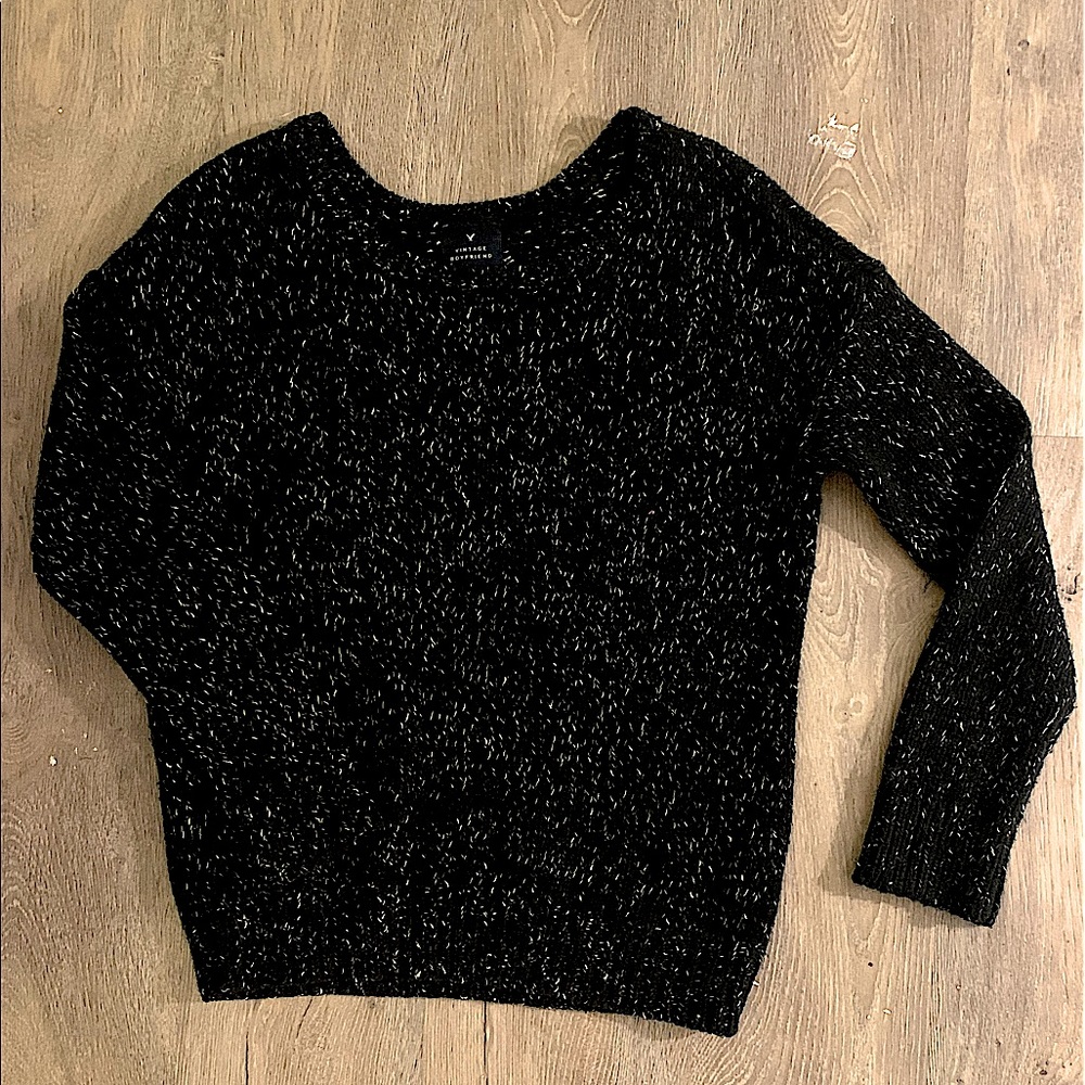 American Eagle Vintage Boyfriend Wool Black Sweater with Gold Flakes